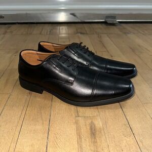 Clarks Tilden Cap Oxford Shoes Men's Size 11 Black Genuine Leather Formal Office